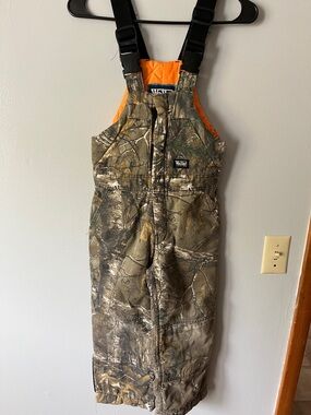 Walls Kids Camo Bib Overalls with Orange Lining